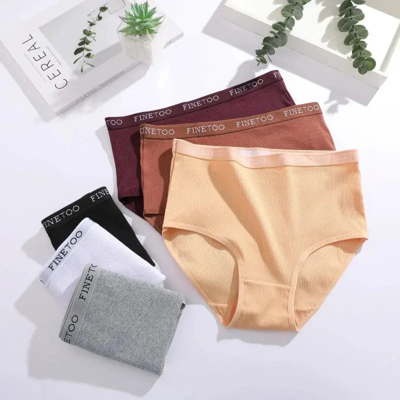 Women's seamless cotton briefs six-pack in assorted colors with Finetoo waistband