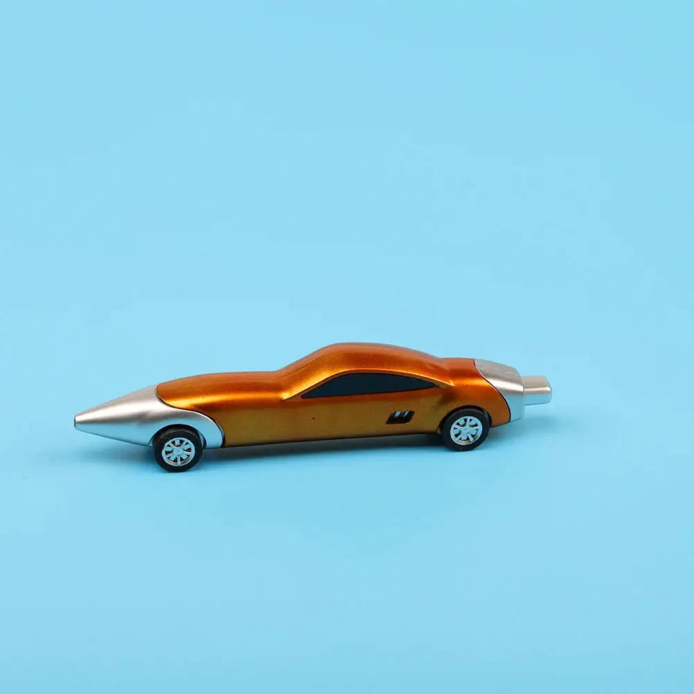 Car-shaped ballpoint pen in candy orange with silver nose and tail accents
