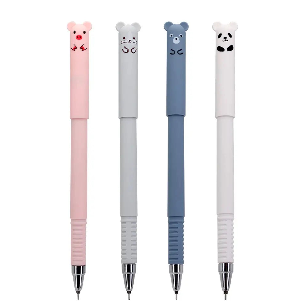 4 animal-topped erasable gel pens, pastel set in pink, gray, blue and white