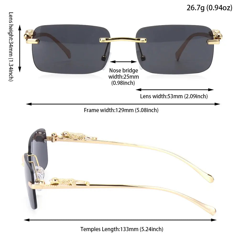 EliteLux Rimless Leopard Head Design Sunglasses Unisex Square Frame With UV Protection For Travel