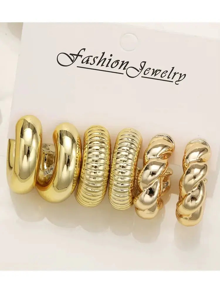 Fashion Classic Twist C Shape Earring Set For Women Tear Drop Gold Color Earrings For Daily Workplace And Party Outfits