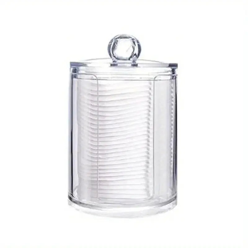 LuminaCosmetics Round Clear Acrylic Makeup Organizer For Cotton Pads And Swabs Storage And Easy Access