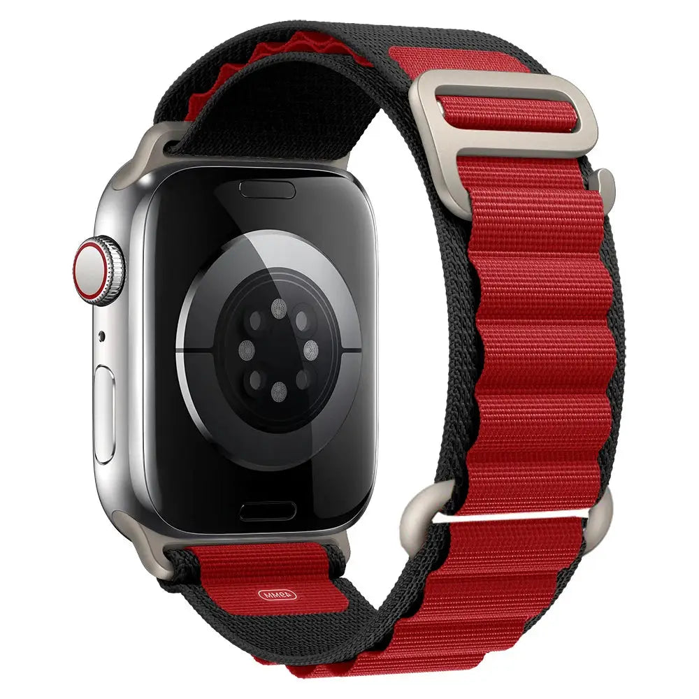 Apple Watch nylon Alpine strap in red and black for 40–49mm models
