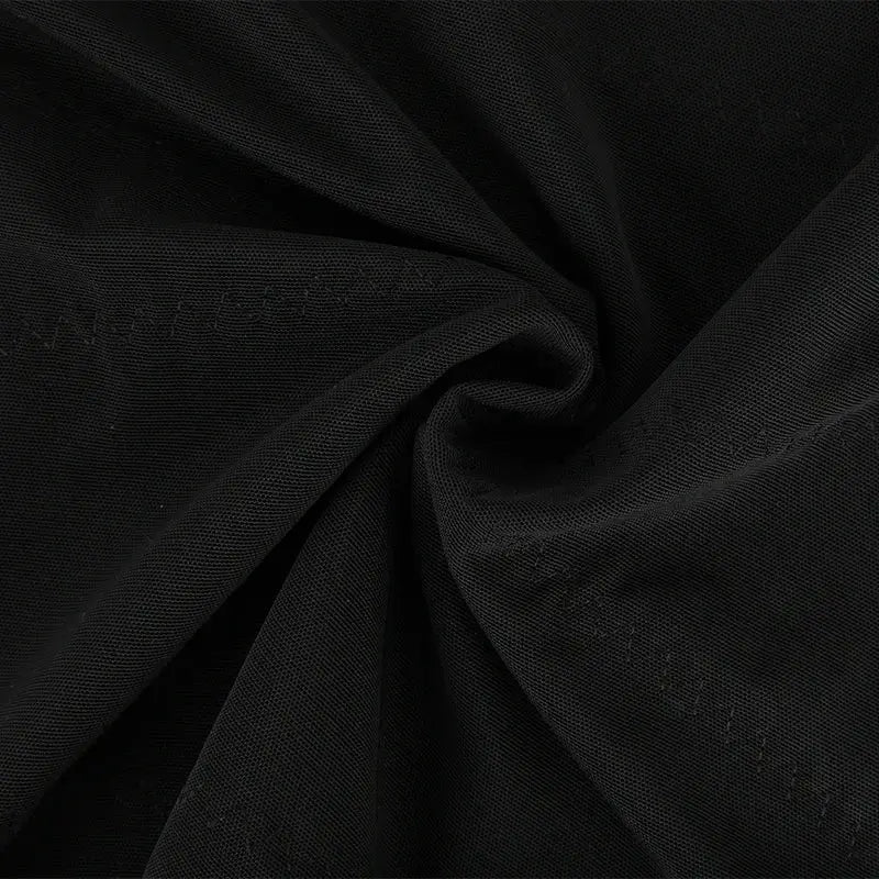 Men's shapewear tank top fabric close-up in black cross-mesh material