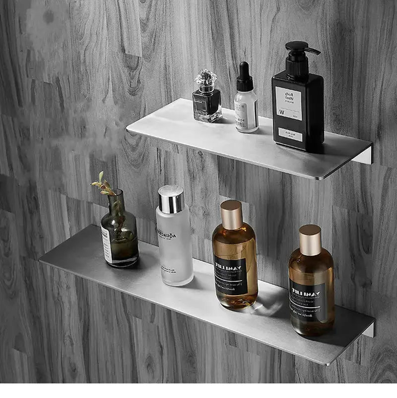 Two-tier brushed-chrome 304 stainless steel corner bathroom shelf rack, wall-mounted for shower storage
