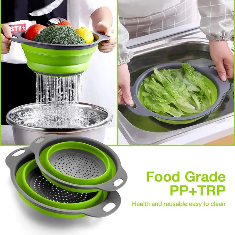 Silicone Collapsible Vegetable and Fruit Cleaning Basket Folding Drainage Colander Water Filter Net Kitchen Gadgets