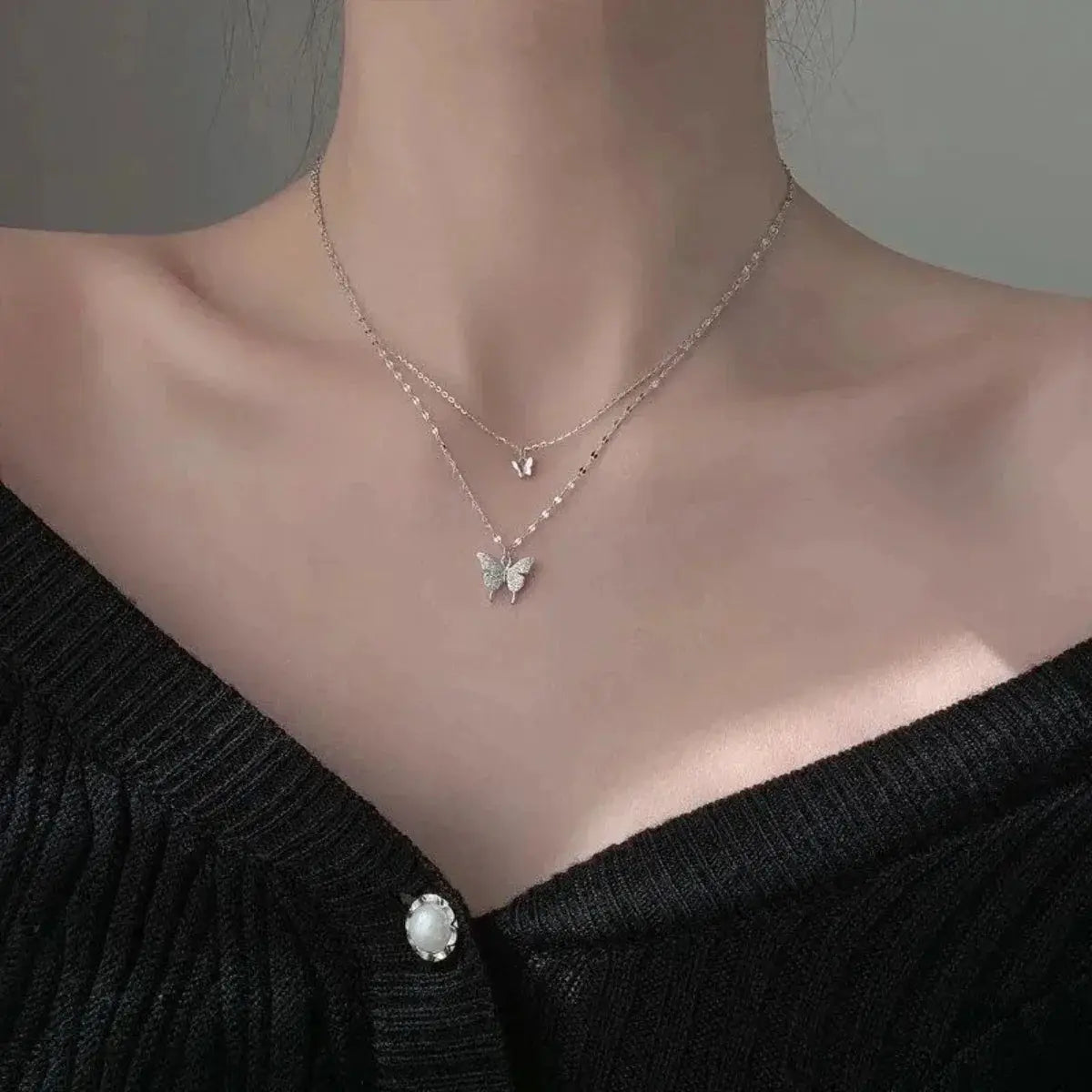 Double Layer Butterfly Necklace For Women Sparkling Collar Chain Exquisite Jewelry For Banquets Parties Holiday Gift