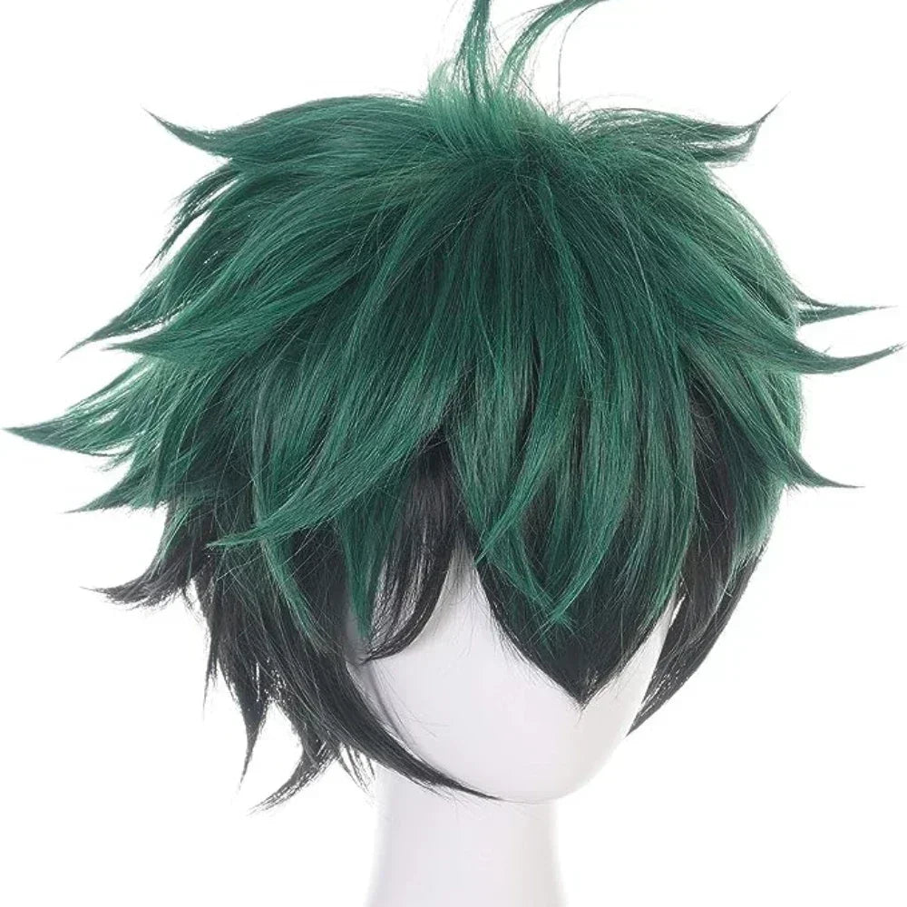 Izuku Midoriya cosplay wig, green and black, spiky anime hairstyle