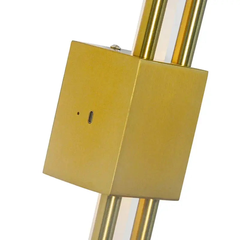 Nordic LED wall lamp by Simples Market; gold square switch on brass rail, modern bedroom lighting.