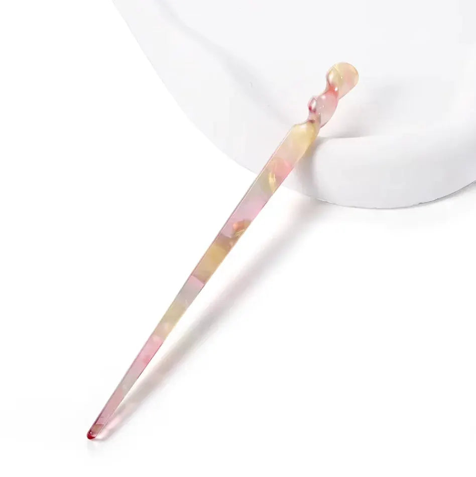 Chinese Style Hair Sticks vintage acetate resin; pink-yellow marbled design for women, wedding accessory