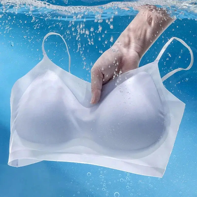 Ultra-thin ice-silk top bra, white seamless back bustier design with thin straps