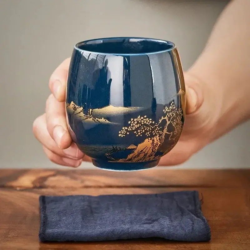 Jilan Simple Ceramic Teacup Japanese Style 180ml Black Glazed Minimalist Tea Bowl For Everyday Tea