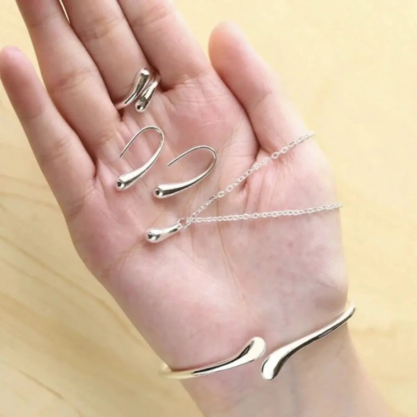 Fashion Teardrop Jewelry Set For Women Necklace Earrings Ring Bracelet Elegant Engagement Party Gift