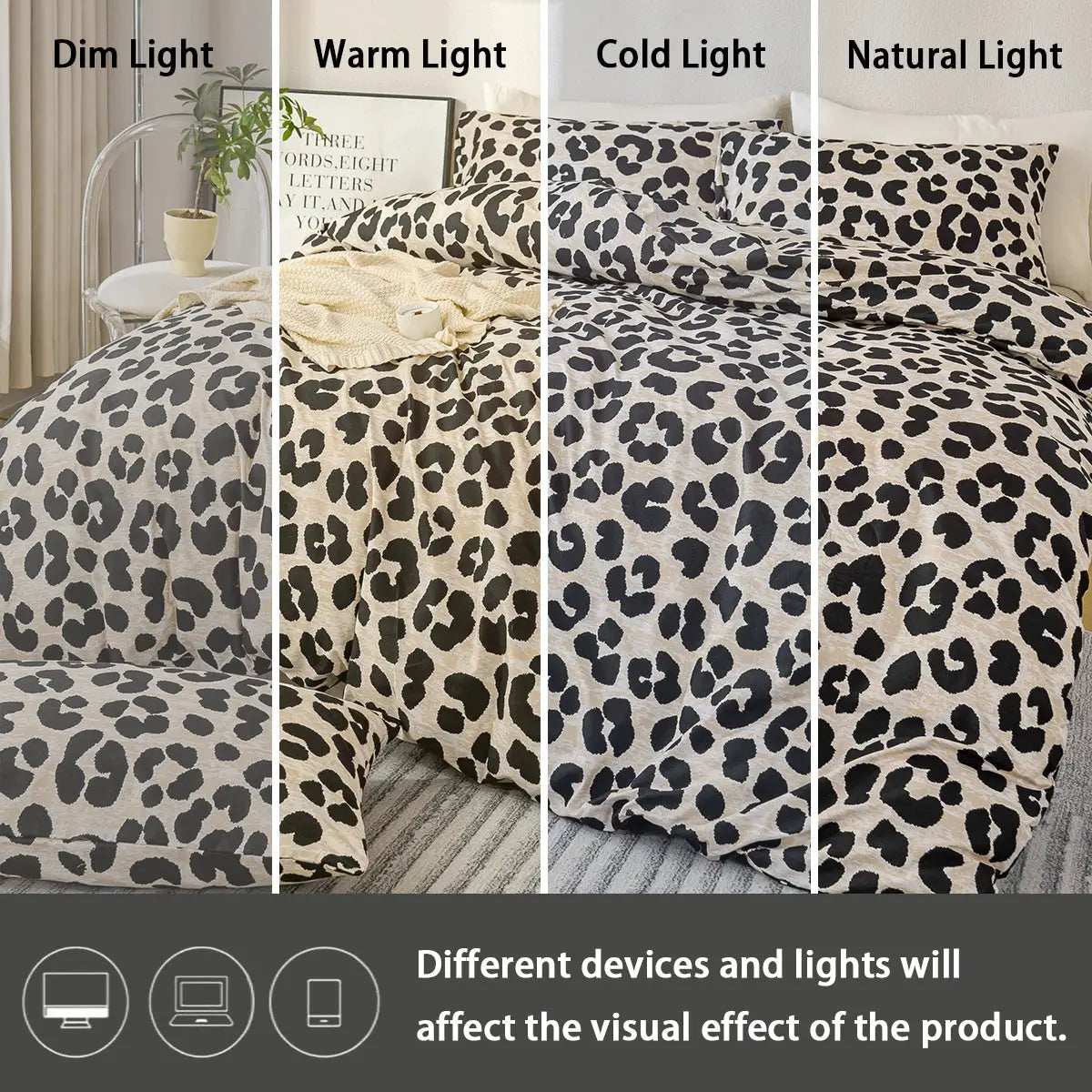 Leopard print duvet cover set, Simples Market, 3 pieces (duvet cover + 2 pillowcases), beige with black spots