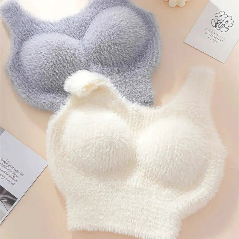 Plush fleece camisoles for girls; gray and ivory two-piece thermal tops