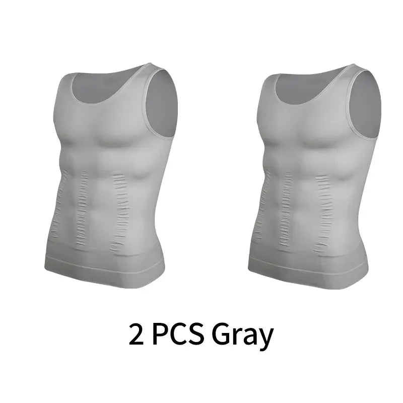 2-piece gray men's sleeveless shapewear body shaper vests for abdomen and back support Simples Market
