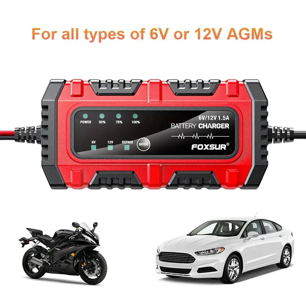 VoltGuard Smart Car And Motorcycle Battery Charger 6V 12V With Auto Voltage Detection And Safety Protections