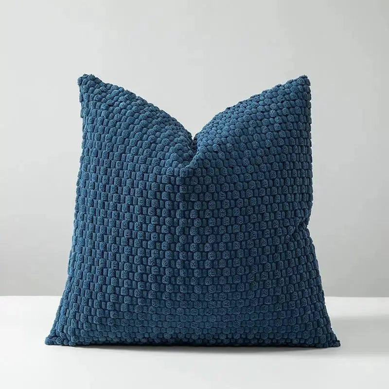 Simples Market blue velvet double-sided cushion cover with textured tufted squares