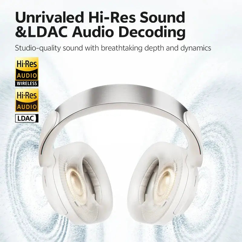 QCY H3S over-ear wireless headphones in white with Hi-Res LDAC, adaptive ANC and dual drivers