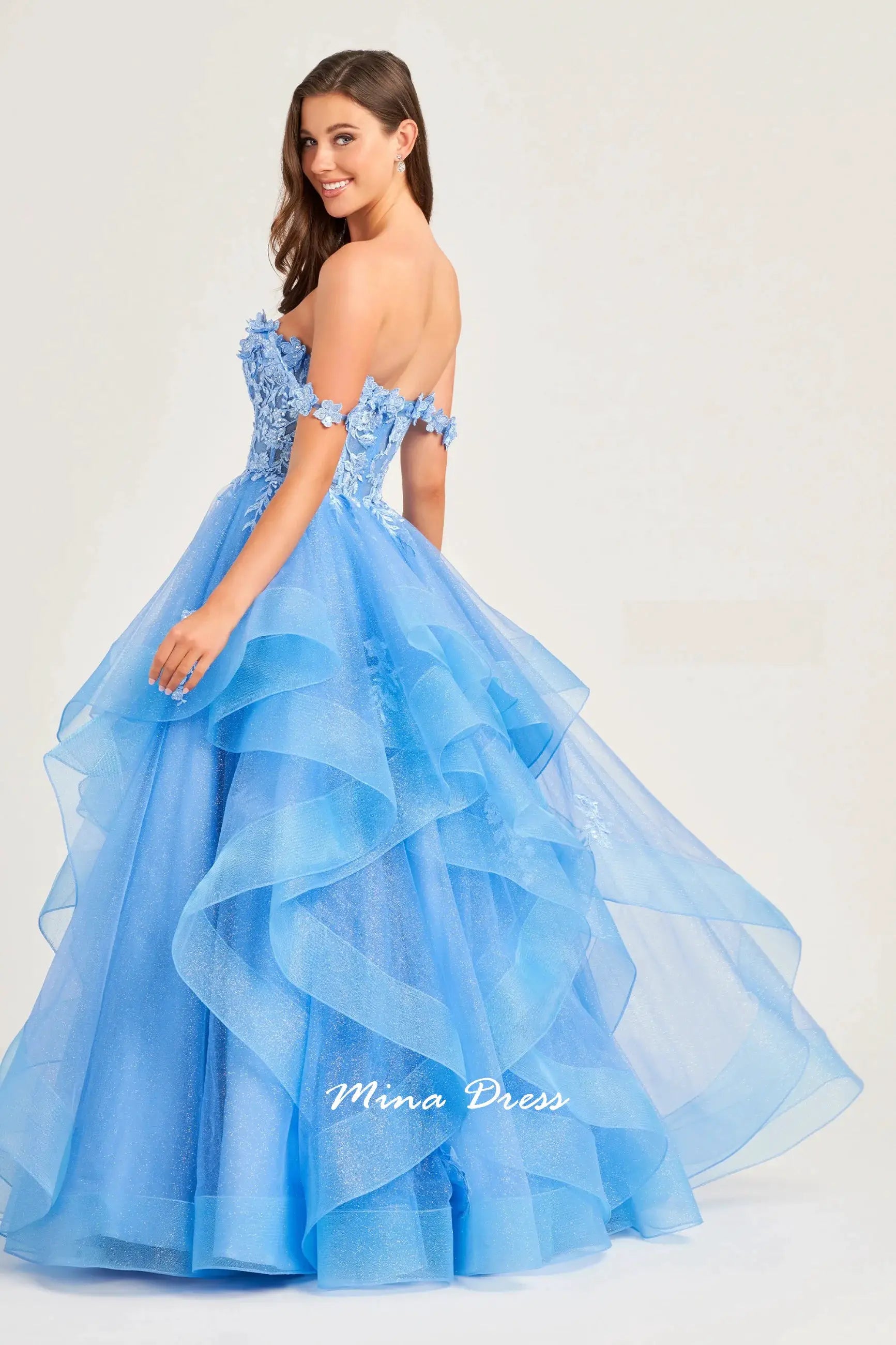 Mina Removable Shoulder Strap Evening Gown Backless Lace Applique Prom