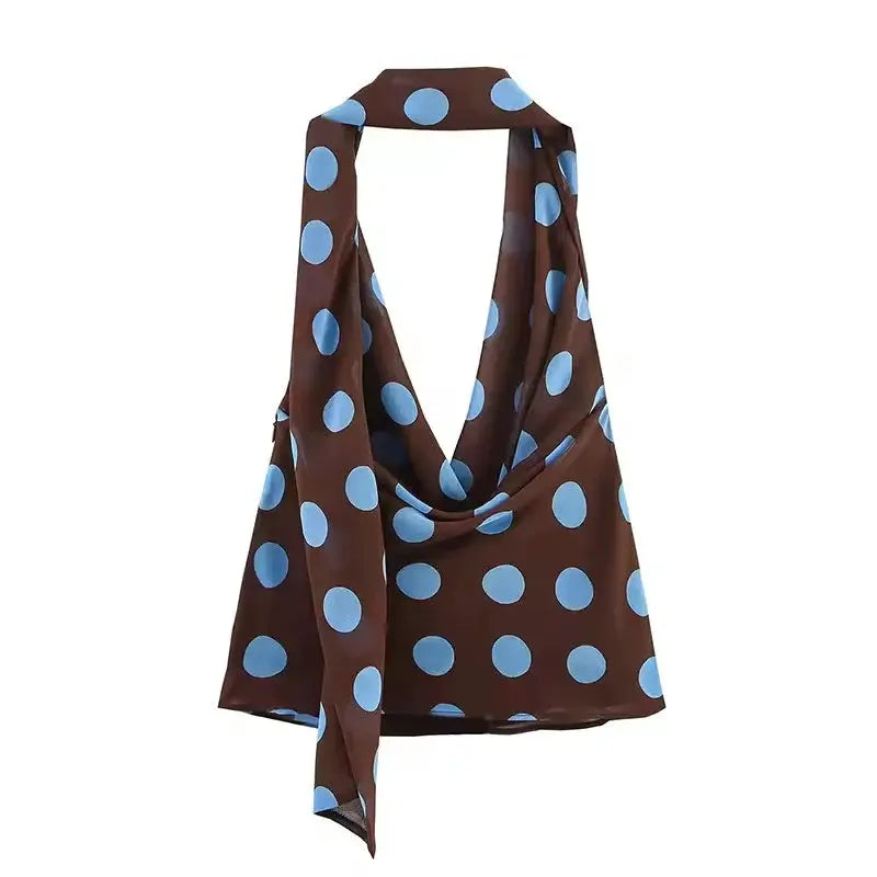 Polka Dot Midi Skirt Two Piece Set for Women Halter Top Beachwear 2026
