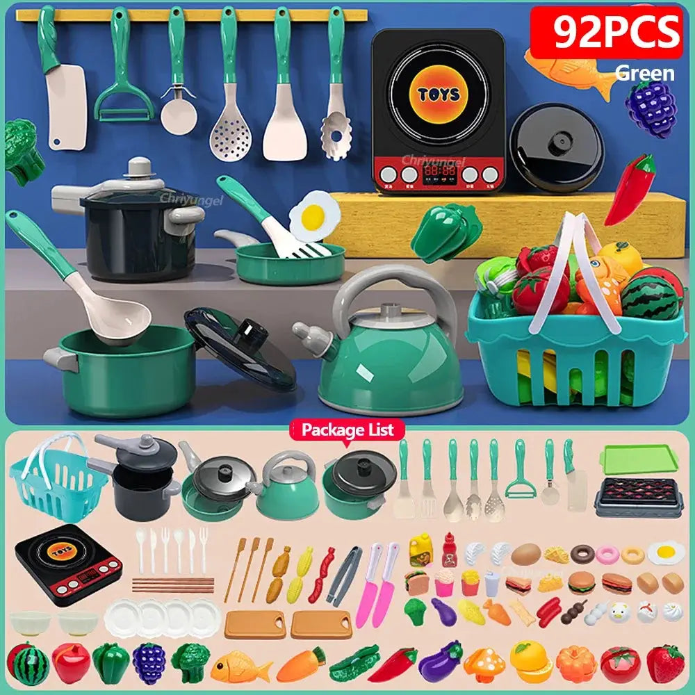 Kids Kitchen Toys Set 59 69 92 Pieces With Play Pots Pretend Food Cooking Toy For Toddlers And Kids Gift