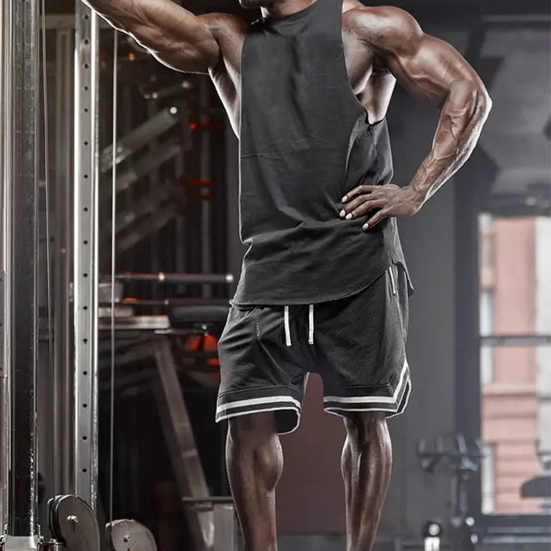 Men's Simples Market basketball shorts in black with white trim and drawstring; quick-dry Bermuda-style.