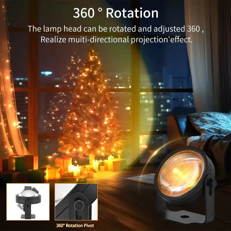 Smart Sunset Lamp, black USB sunset projector with 360° rotation for warm room lighting