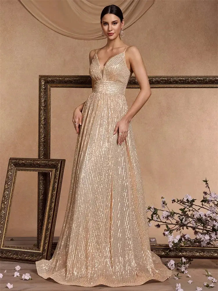 Elegant Backless Sequined Mermaid Evening Gown For Weddings And Proms