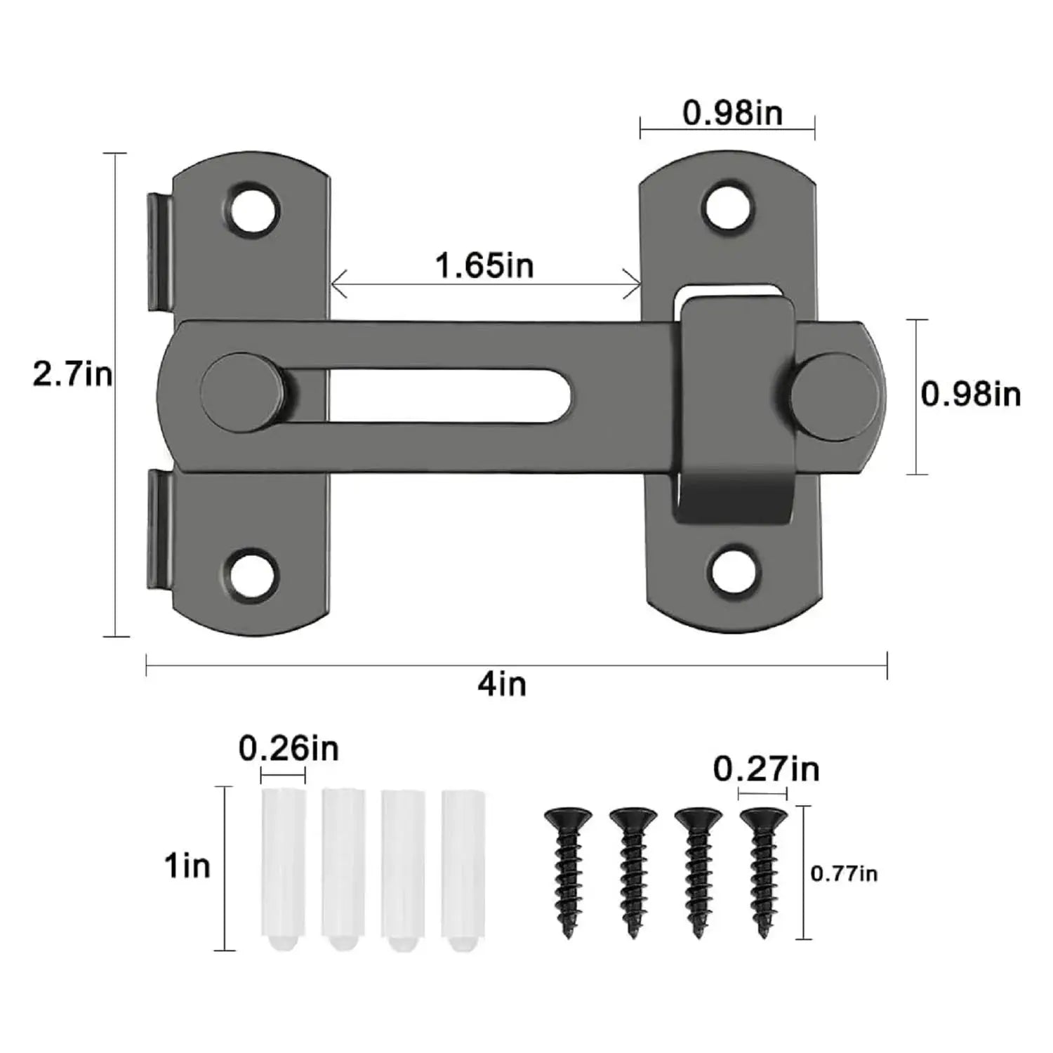 Barn door lock set, 2-Piece, black 180° flip sliding design by Simples Market with screws and anchors.