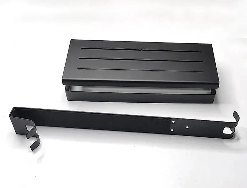 Movable bathroom shelf set in black steel with no-drill wall-mount brackets by Simples Market