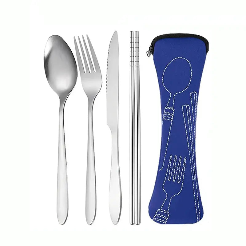Portable Stainless Steel Cutlery Set 4 Pieces Knife Fork Spoon Chopsticks For School Travel Camping And Work