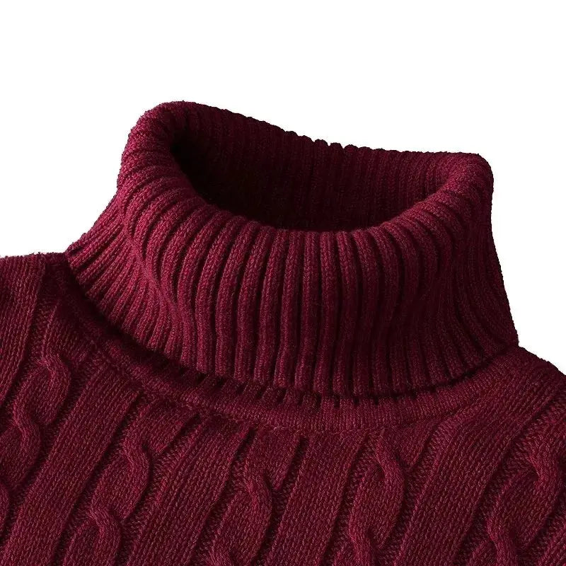 Men's burgundy heavyweight cable-knit turtleneck sweater by Simples Market