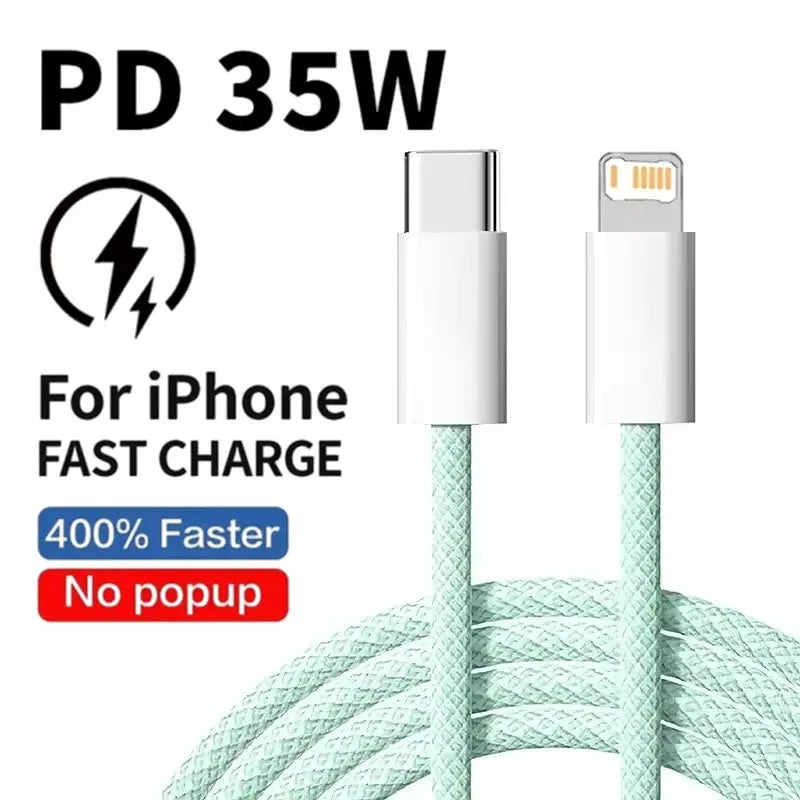 Braided USB C to Lightning Cable 35W PD Fast Charging for iPhone 7 to 14 Pro Max 1m 2m