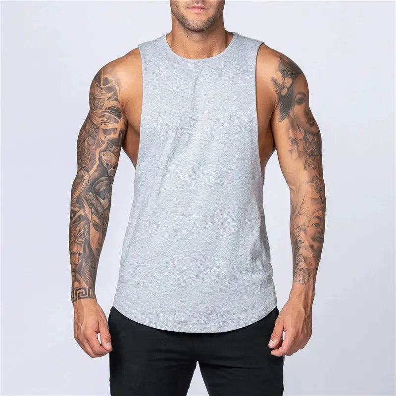Men's Cotton Tank Top Breathable Sleeveless Gym Vest O Neck Casual Muscle Shirt For Summer Fitness