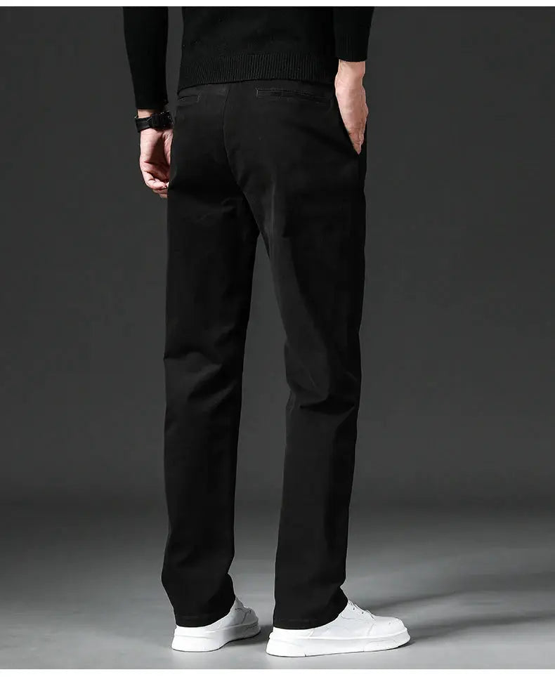 Simples Market men's straight-fit black cotton-stretch chinos, casual work trousers, regular length