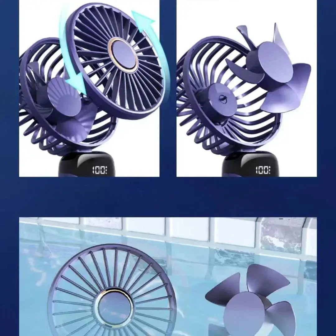 Portable Handheld Rechargeable Fan With LED Digital Display 90 Degree Adjustable 5 Speed Aromatherapy Mini