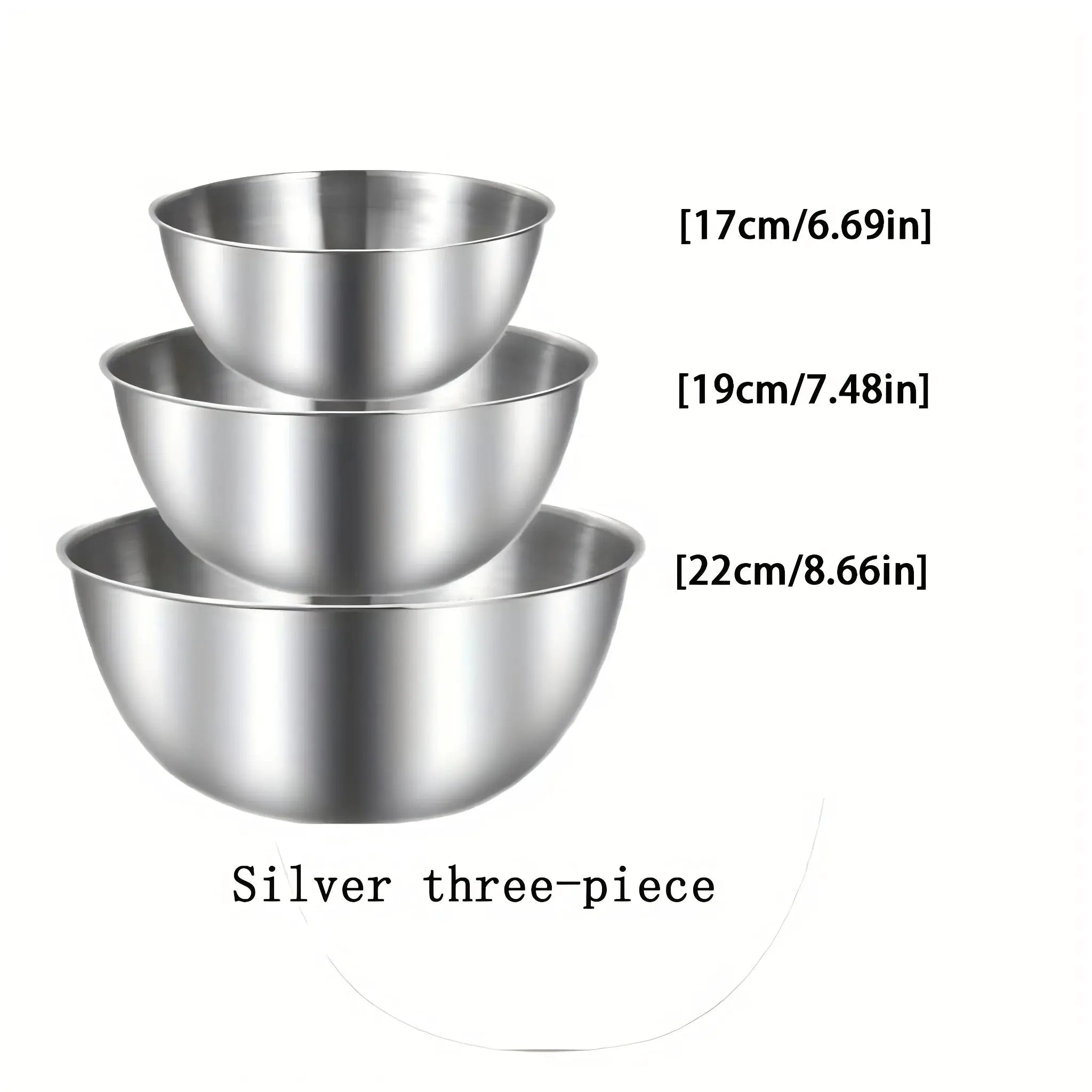 Three Piece Stainless Steel Mixing Bowls Set For Mixing Kneading Dough And Serving Salads