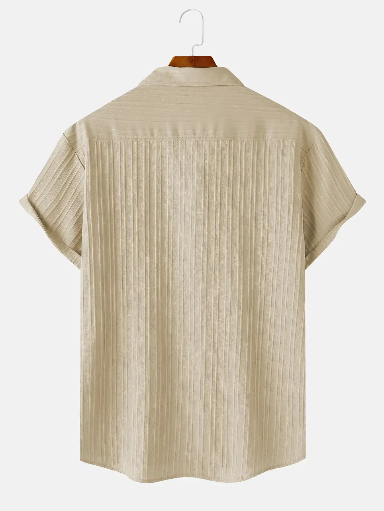 Men's short-sleeve beige shirt with vertical stripe texture by Simples Market