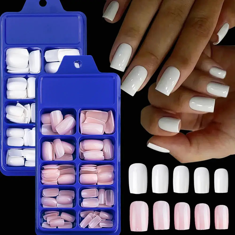 Nailuxe Light Pink Press On Nails Short To Medium Square Full Cover Tips 100 Piece Set For Hands And Feet