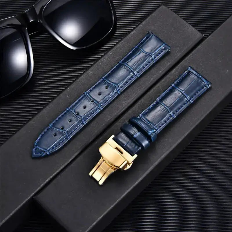 Remzeim Bamboo Pattern Genuine Leather Watch Strap First Layer Cowhide With Steel Butterfly Buckle 18mm 20mm 22mm 24mm