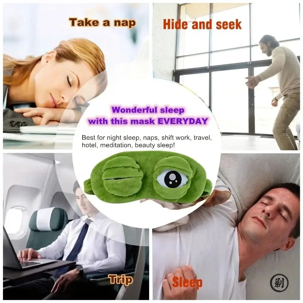 3D Frog Sleep Mask Cartoon Unisex Eyeshade Soft Portable Blindfold for Travel and Office Naps Comfortable Light Blocking