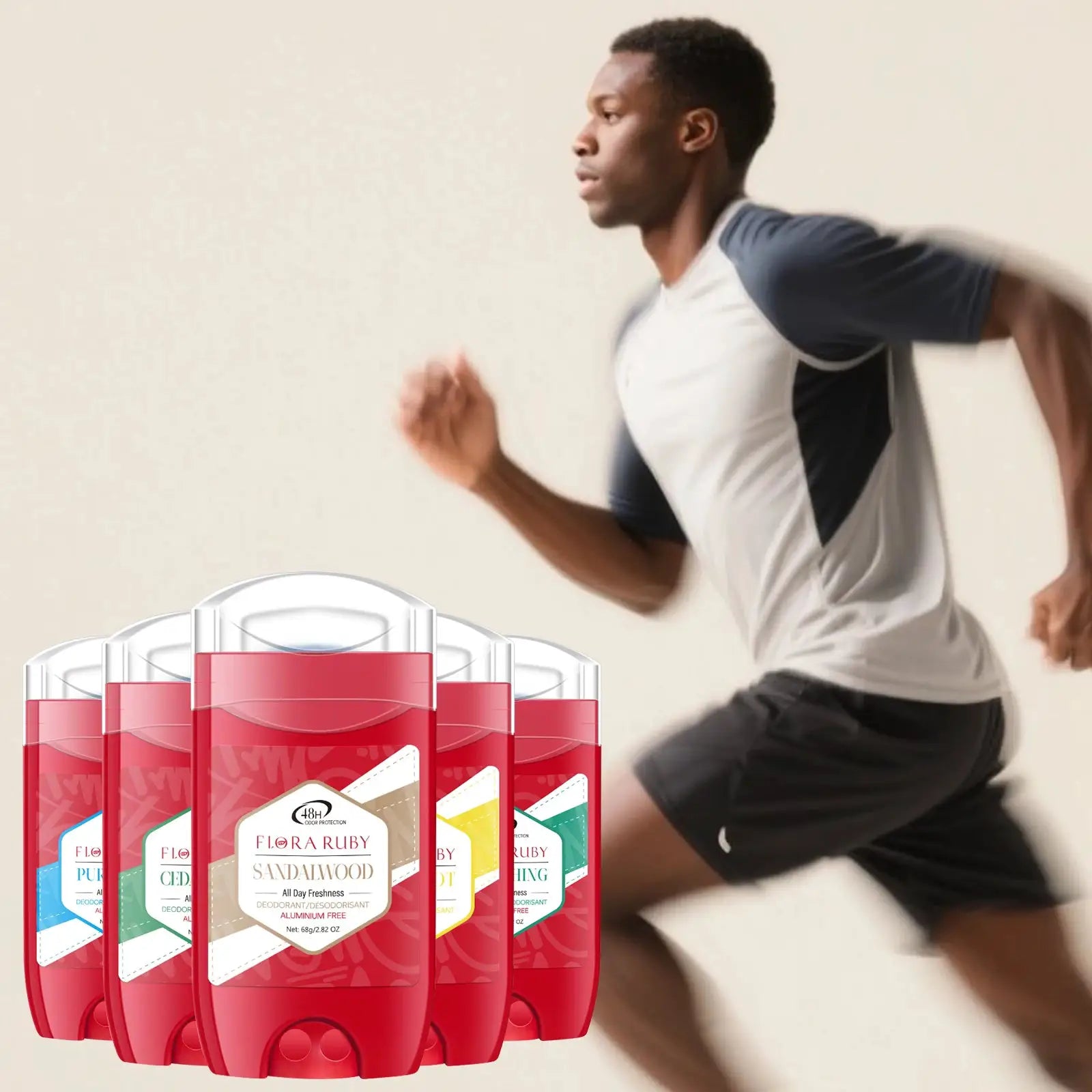 Aluminum-free deodorant for men, red sticks with sandalwood cedarwood scent, 5-pack (85g/3oz each)