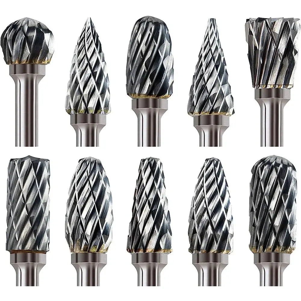 Ten Piece Carbide Burr Set for Dremel and Die Grinder One Eighth Inch Shank Wood Metal Carving Rasp Bits