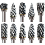 Ten Piece Carbide Burr Set for Dremel and Die Grinder One Eighth Inch Shank Wood Metal Carving Rasp Bits