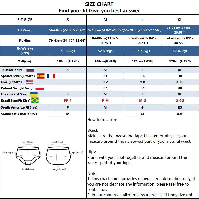 Simples Market 2pc cotton women's panties size chart showing waist and hip measurements and how-to-measure diagram