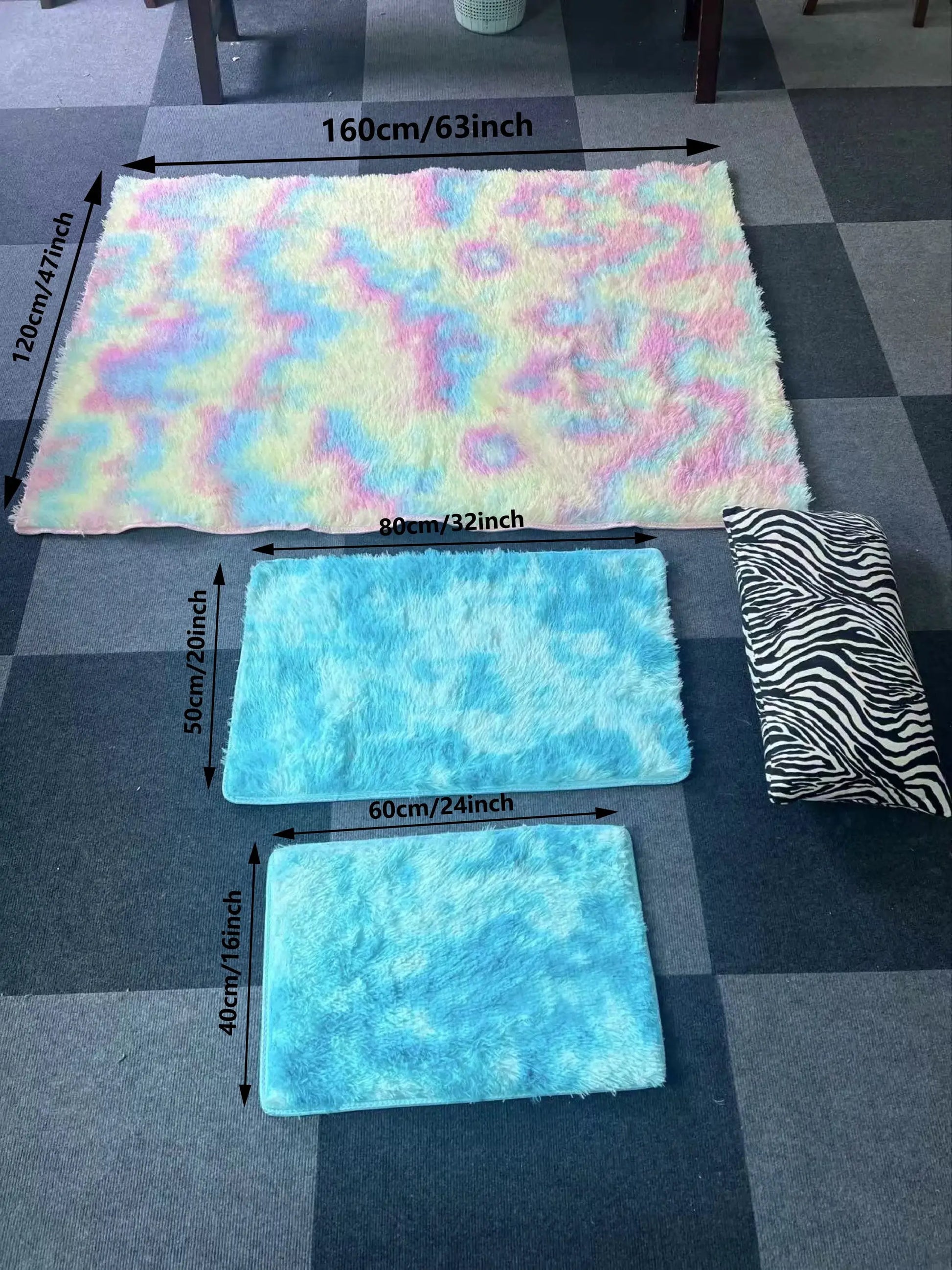 VIKAMA silk-wool shag rug, pastel multicolor, 160x120 cm, for living room or bedroom decor