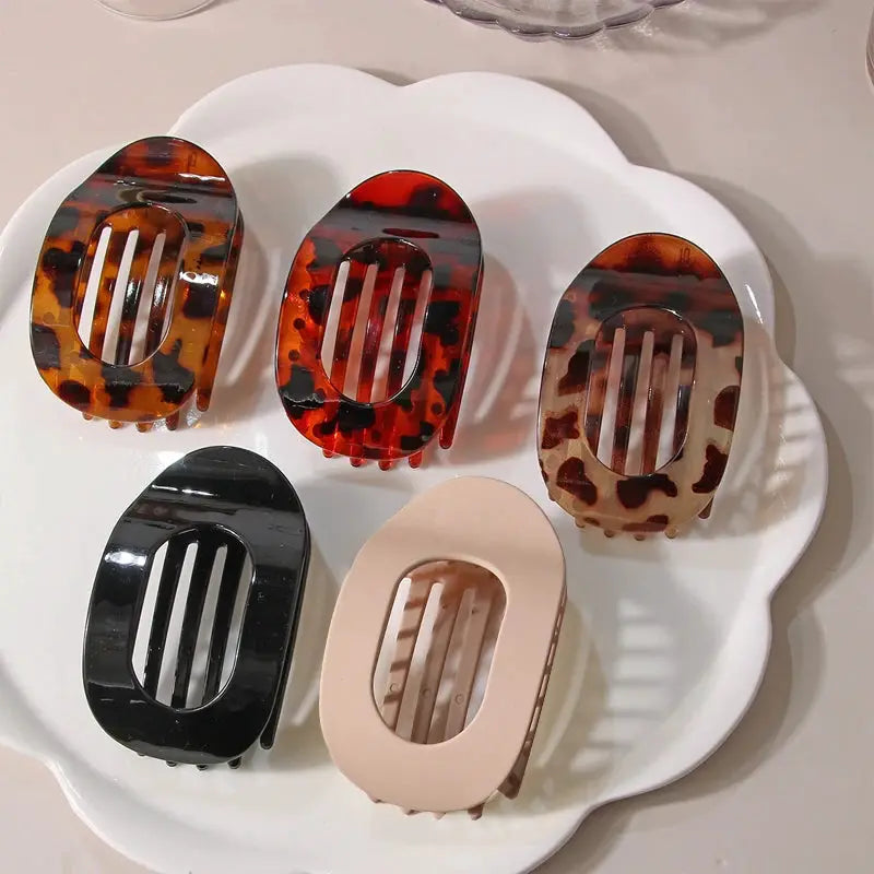 Leopard Pattern Oval Flat Hair Clips Large French Acrylic Claw Clip For Secure Hold And Style