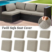 Simples Market twill jacquard patio sofa cover; beige elastic anti-slip outdoor seat covers, 9 cushions shown
