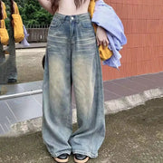 Vintage Y2K Wide Leg High Waisted Denim Jeans For Women Button Fly